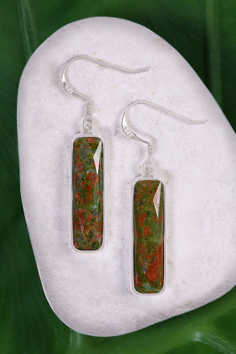 Unakite Rectangle Drop Earrings - SF