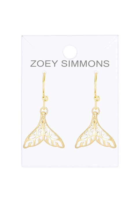 14k Gold Plated Whale Tail Drop Earrings - GF