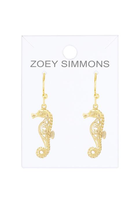 14k Gold Plated Sea Horse Drop Earrings - GF