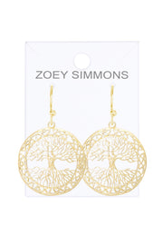 14k Gold Plated Tree Of Life Drop Earrings - GF