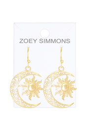 14k Gold Plated Sun & Moon Drop Earrings - GF