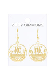 14k Gold Plated Viking Ship Drop Earrings - GF