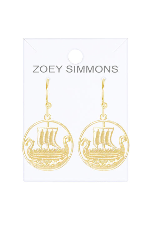 14k Gold Plated Viking Ship Drop Earrings - GF