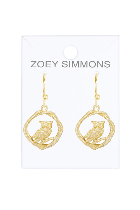 14k Gold Plated Owl Drop Earrings - GF