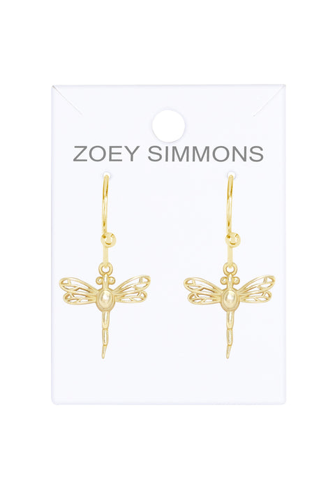 14k Gold Plated Dragonfly Drop Earrings - GF