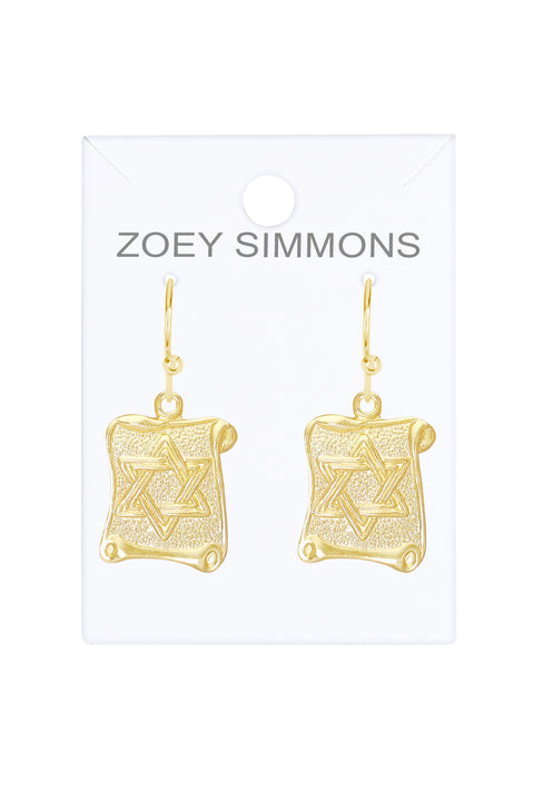 14k Gold Plated Star Of David Drop Earrings - GF