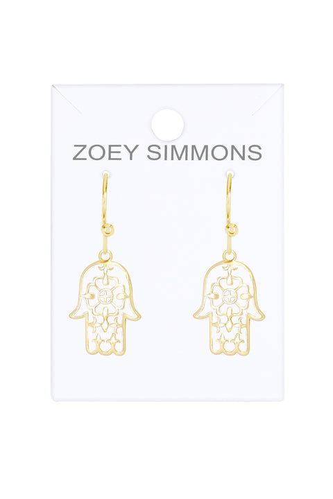 14k Gold Plated Hamsa Drop Earrings - GF