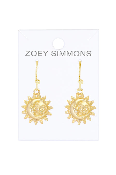 14k Gold Plated Sun & Moon Drop Earrings - GF