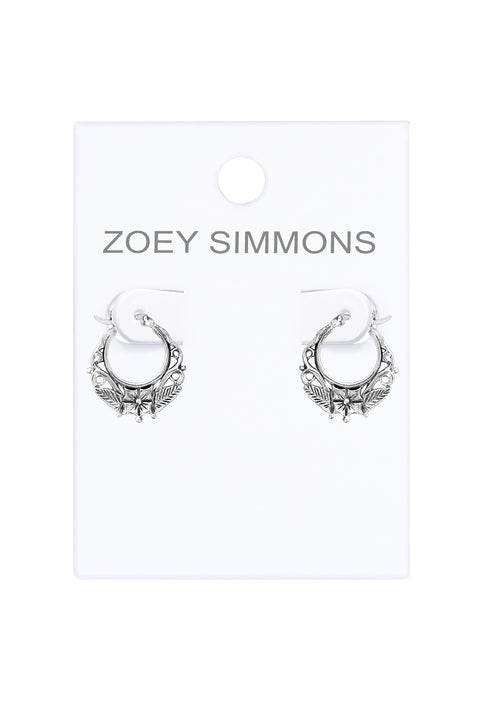 Sterling Silver Floral Filigree Hoop Earrings - SS