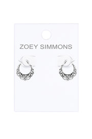 Sterling Silver Floral Pattern Hoop Earrings - SS