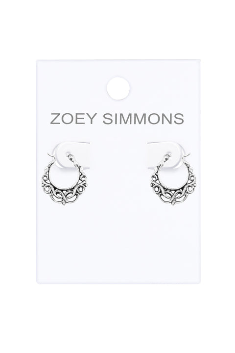 Sterling Silver Floral Pattern Hoop Earrings - SS
