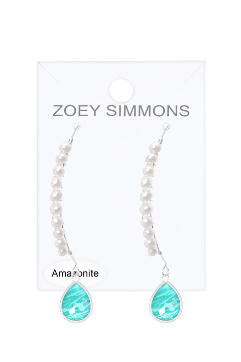 Amazonite & Sterling Silver Threader Earrings - SS