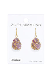 Amethyst Wire Wrap Dangle Drop Earrings - GF