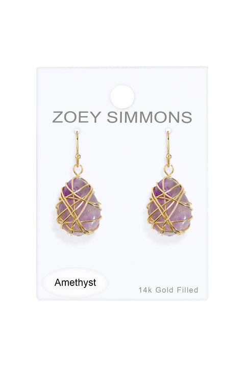 Amethyst Wire Wrap Dangle Drop Earrings - GF