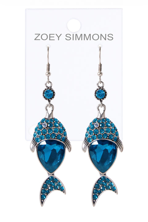Blue Austrian Crystal Fish Drop Earrings - SF
