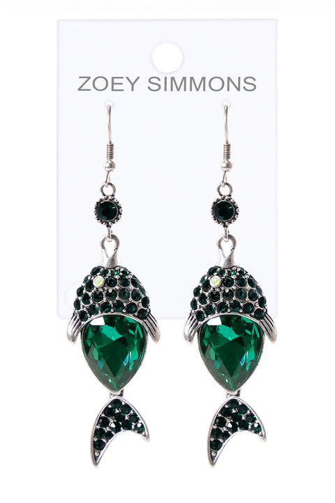 Emerald Austrian Crystal Fish Drop Earrings - SF