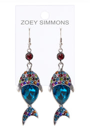 Austrian Crystal Multi Color Fish Drop Earrings - SF
