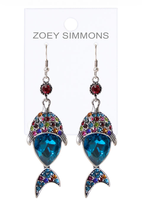 Austrian Crystal Multi Color Fish Drop Earrings - SF