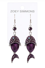 Amethyst Austrian Crystal Fish Drop Earrings - SF