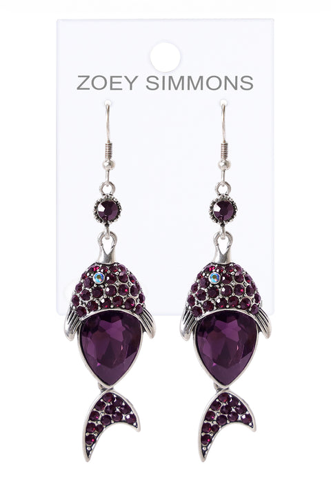 Amethyst Austrian Crystal Fish Drop Earrings - SF