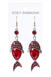 Red Austrian Crystal Fish Drop Earrings - SF