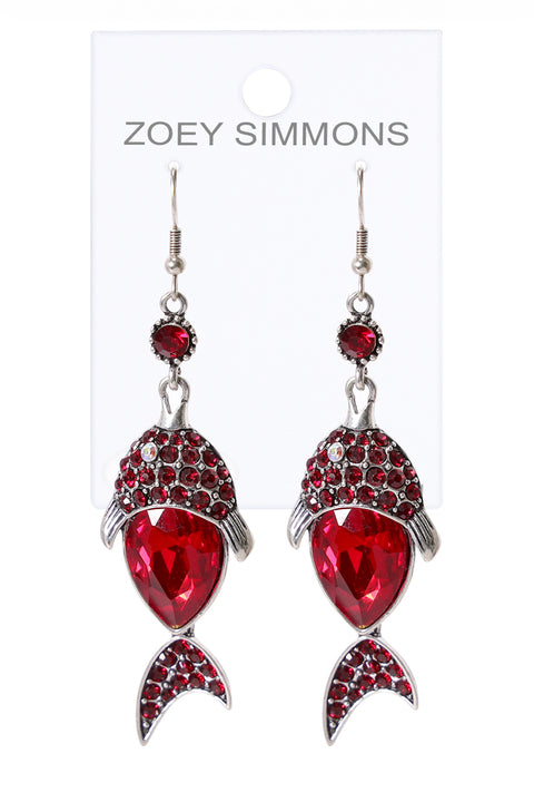 Red Austrian Crystal Fish Drop Earrings - SF