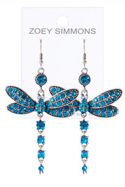 Blue Austrian Crystal Dragonfly Drop Earrings - SF
