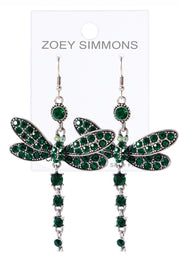 Emerald Austrian Crystal Dragonfly Drop Earrings - SF