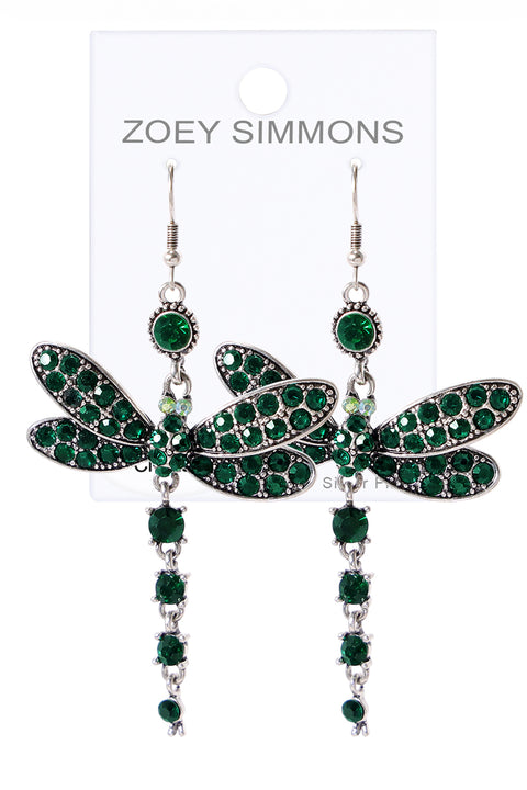 Emerald Austrian Crystal Dragonfly Drop Earrings - SF