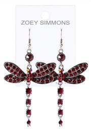 Red Austrian Crystal Dragonfly Drop Earrings - SF
