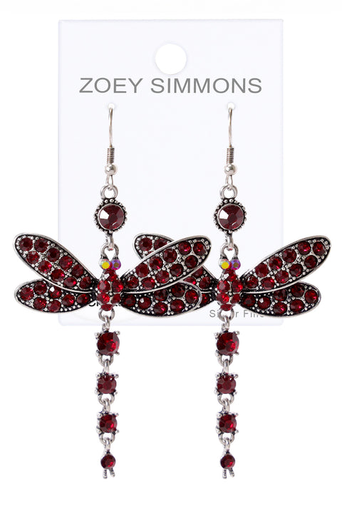 Red Austrian Crystal Dragonfly Drop Earrings - SF