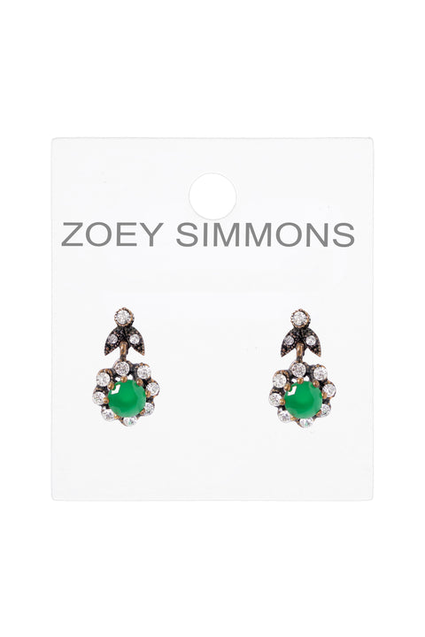 Green Chalcedony Crystal Flower Post Earrings - AG