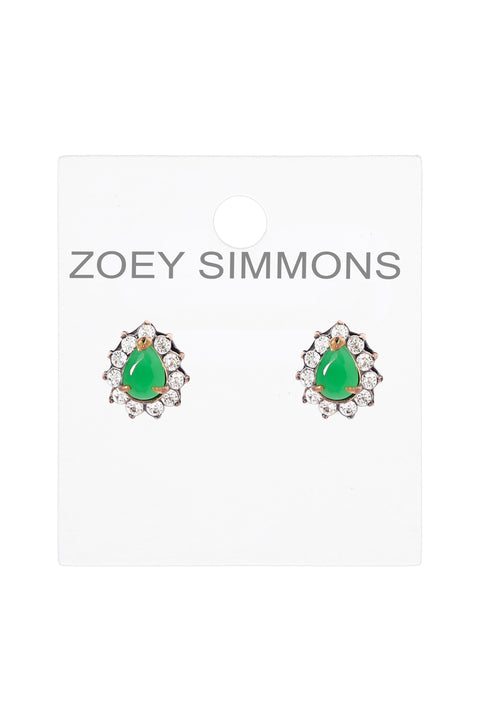 Green Chalcedony Crystal Pear Shaped Post Earrings  - AG