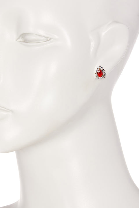 Red Crystal Pear Shaped Post Earrings - AG