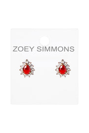 Red Crystal Pear Shaped Post Earrings - AG