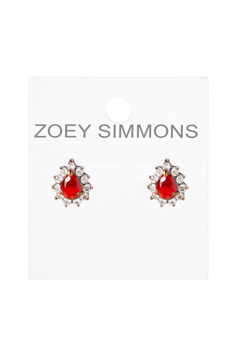 Red Crystal Pear Shaped Post Earrings - AG