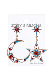 Red Crystal Moon & Star Asymmetrical Post Earrings - GP