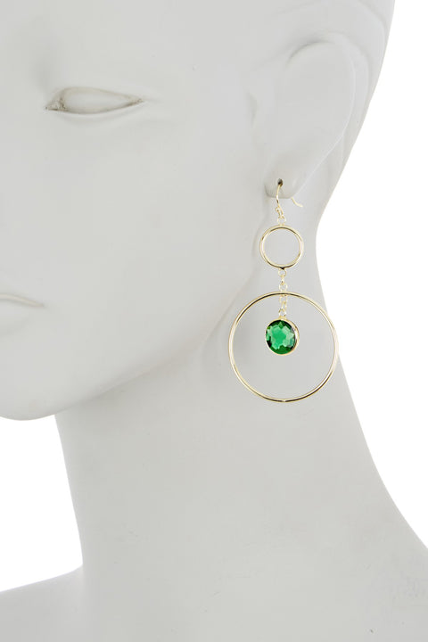 Emerald Crystal & Circles Drop Earrings - GF