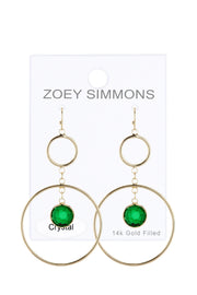 Emerald Crystal & Circles Drop Earrings - GF