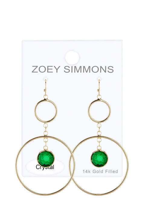 Emerald Crystal & Circles Drop Earrings - GF