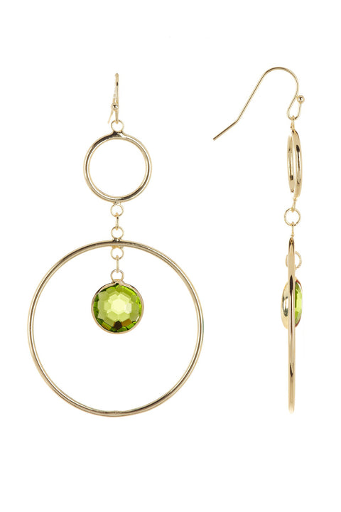Peridot Crystal & Circles Drop Earrings - GF