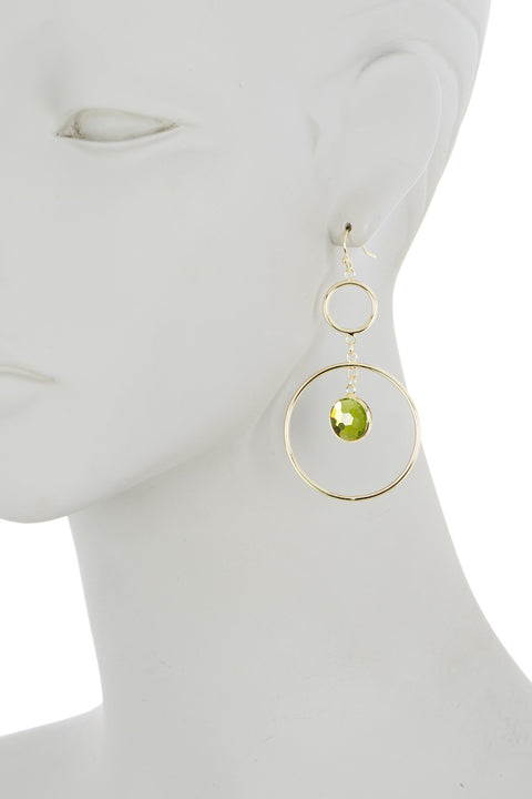 Peridot Crystal & Circles Drop Earrings - GF
