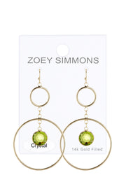 Peridot Crystal & Circles Drop Earrings - GF