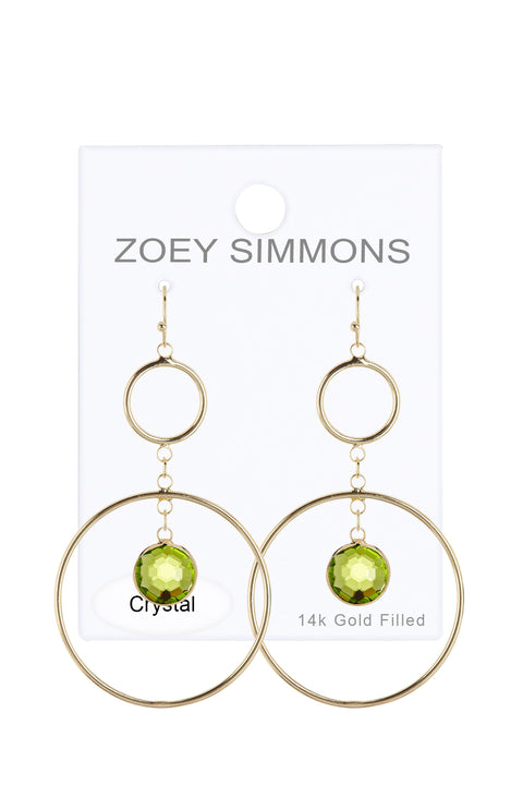 Peridot Crystal & Circles Drop Earrings - GF