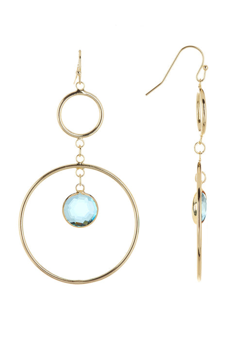 Sky Blue Crystal & Circles Drop Earrings - GF