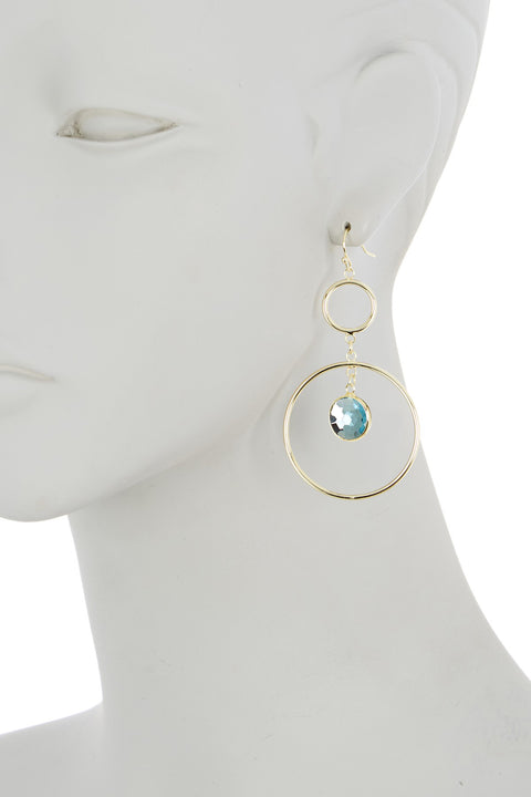Sky Blue Crystal & Circles Drop Earrings - GF