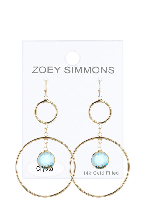 Sky Blue Crystal & Circles Drop Earrings - GF