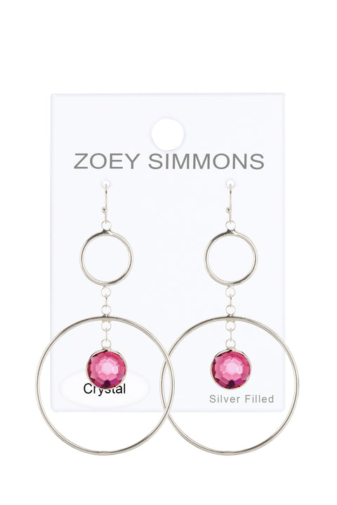 Raspberry Crystal & Circles Drop Earrings - SF