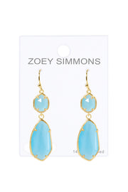 Blue Cat's Eye Hanging Drop Earrings - GF