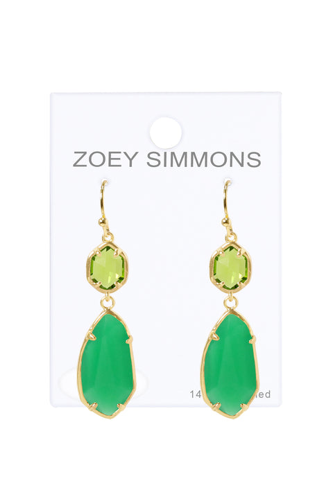Green Chalcedony Crystal Hanging Drop Earrings - GF